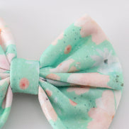 Green floral print girl piggie hair bow