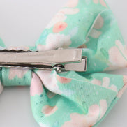 Green floral print girl piggie hair bow
