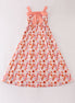 Pumpkin floral print bow women dress
