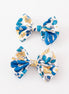 Blue floral print piggie hair bow