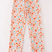 Orange pumpkin print mom ruffle pants