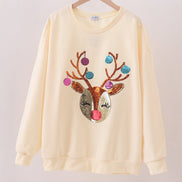 Beige reindeer sequin mom&me sweatshirt