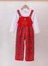 Red tree embroidery plaid jumpsuit set