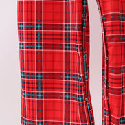 Red tree embroidery plaid jumpsuit set