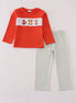 Fox embroidery gingham pants set
