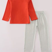 Fox embroidery gingham pants set