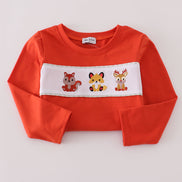 Fox embroidery gingham pants set