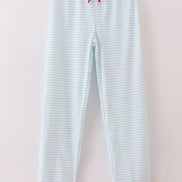 Blue stripe christmas santa claus embroidery men pajamas pants