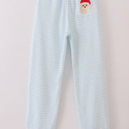Blue stripe christmas santa claus embroidery men pajamas pants