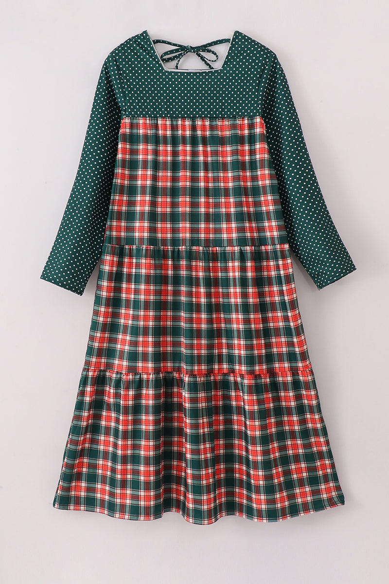 Girls & Mommy Matching Forest Green Plaid Christmas Dress – Holiday Mom & Me Outfit