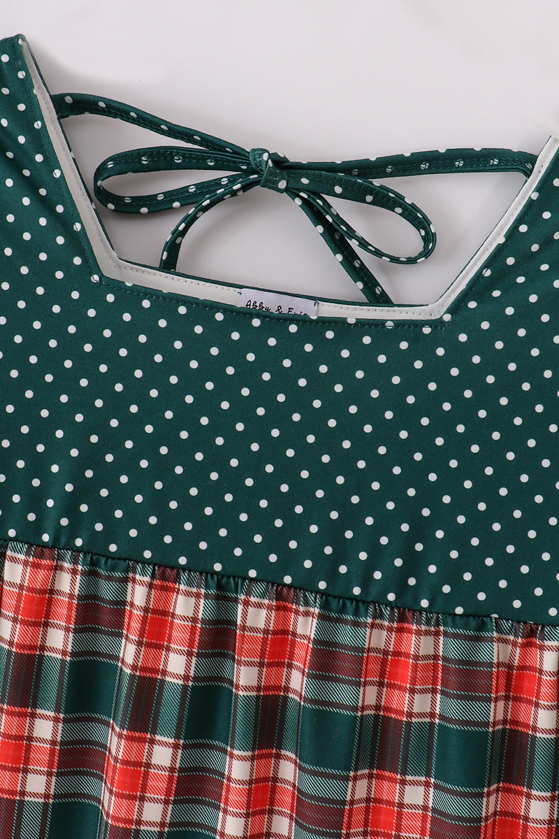 Girls & Mommy Matching Forest Green Plaid Christmas Dress – Holiday Mom & Me Outfit