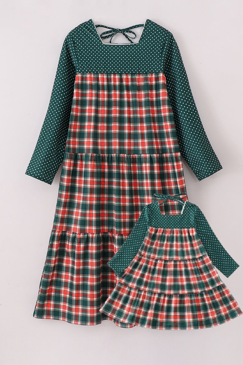 Girls & Mommy Matching Forest Green Plaid Christmas Dress – Holiday Mom & Me Outfit