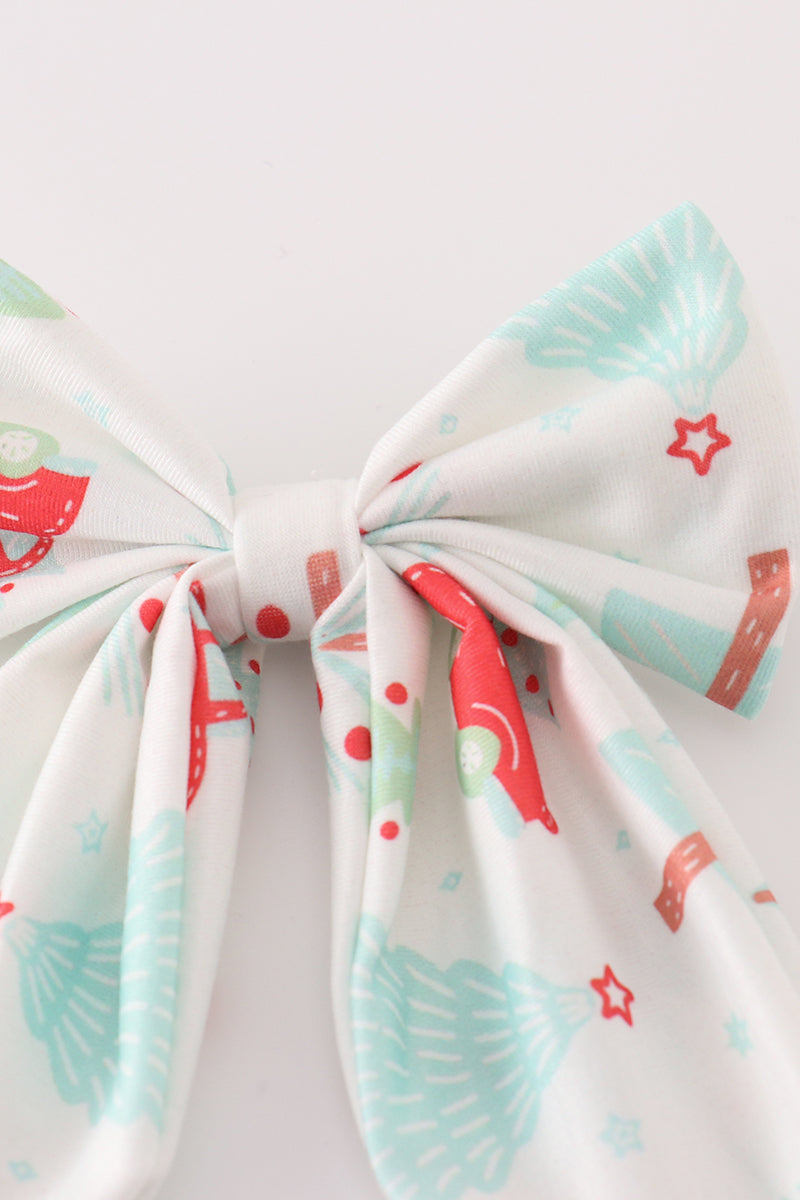 Girls Christmas Tree Car Print Sailor Hair Bow