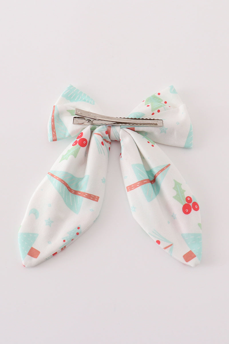 Girls Christmas Tree Car Print Sailor Hair Bow
