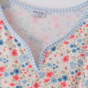 Pink&blue floral print women dress