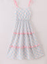 Pink bow print  ruffle mom dress