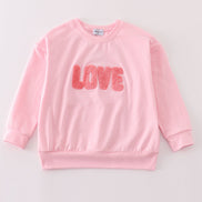 Pink valentine's day love french knot mom&me top