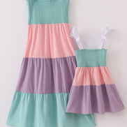 Multicolored tiered smocked mom&me dress
