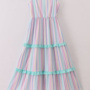 Multicolored stripe tiered mom dress