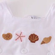 Brown Shell Starfish Embroidered Seersucker Bubble