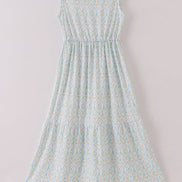 Blue delicate floral print mom dress
