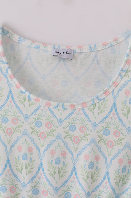 Blue delicate floral print mom dress
