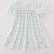 Green leaves bow print mom&me dress