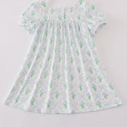 Green leaves bow print mom&me dress