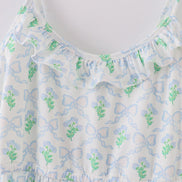 Green leaves bow print mom&me dress