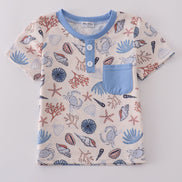 Blue ocean breeze shells print dad&me top