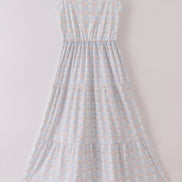 Plaid floral bow print mom tiered dress