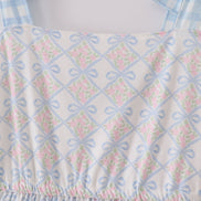 Plaid floral bow print mom tiered dress