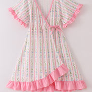Pink floral print mom ruffle dress