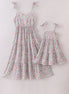 Mint pink floral print mom&me tiered dress