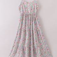 Mint pink floral print mom&me tiered dress