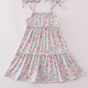 Mint pink floral print mom&me tiered dress