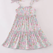 Mint pink floral print mom&me tiered dress