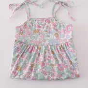 Mint pink floral print mom&me tiered dress