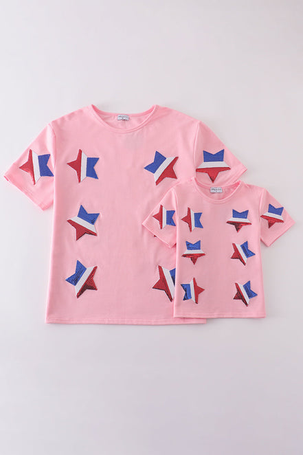 Pink star sequin mom&me top