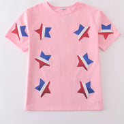 Pink star sequin mom&me top