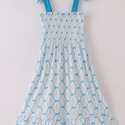 Blue floral bow tie strap mom dress