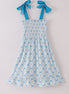 Blue floral bow tie strap mom dress