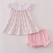Pink Bow Embroidered Bow Bloomer Set