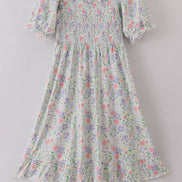 Floral print smocked mom dress