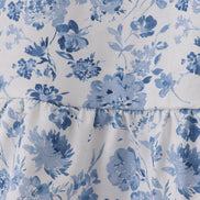Blue smocked floral print mom dress