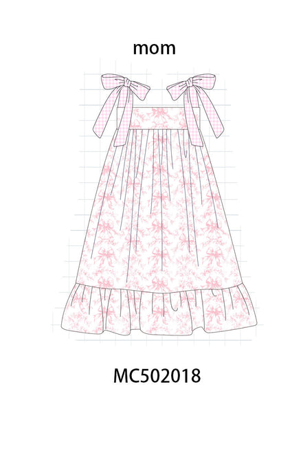 Pink bow print ruffle mom&me dress