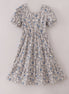Blue vintage floral print tiered mom dress