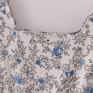 Blue vintage floral print tiered mom dress