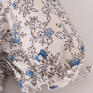 Blue vintage floral print tiered mom dress