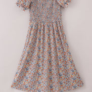 Fall floral print smocked mom dress